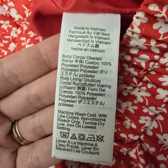 Women's J. Crew Red & White Floral Elastic Waist Midi Skirt | Size Small - Picture 9 of 11